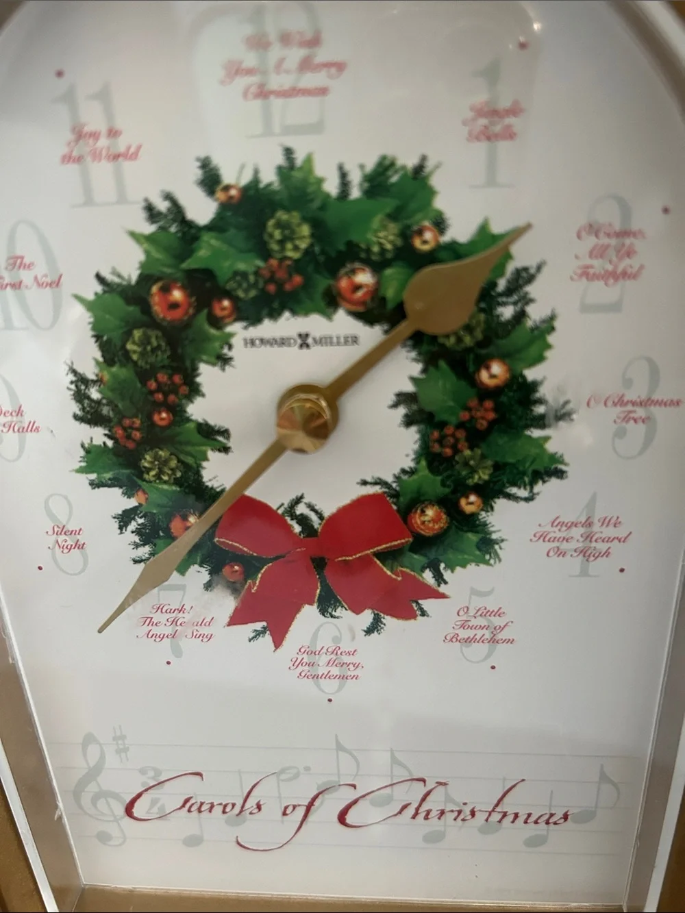 Gold & Green 'Carols of Christmas' Wreath Clock